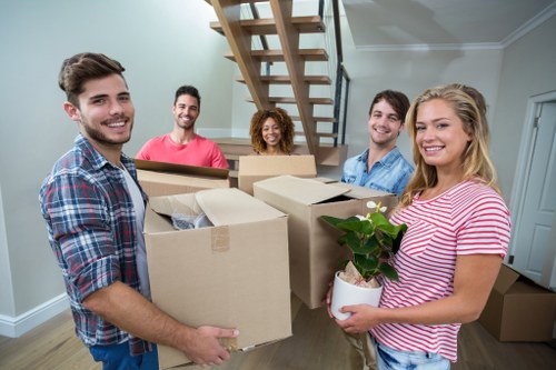 Boxes and household items in a secure Harefield storage unit