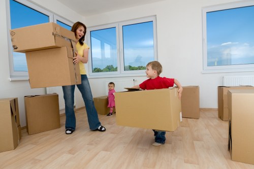 Office equipment and documents packed for a Harefield business move