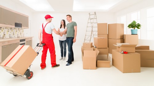 Packed boxes and furniture prepared for long-term storage